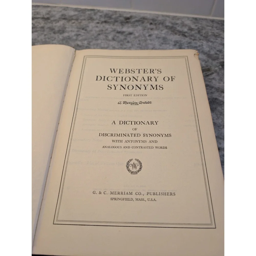 Webster's Dictionary of Synonyms 1951 1st Edition
